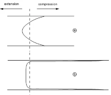 Figure 1.7 : Profils de contraintes obtenus par la trempe thermique (a) et la trempe chimique (b) [JAME 05].