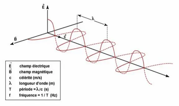 Fig. 02 : caractéristiques d’une onde électromagnétique (Perrin et Souques, 2010).  