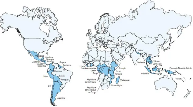 Figure 1.8  Pays récipiendaires du Fonds de Préparation du FCPF 