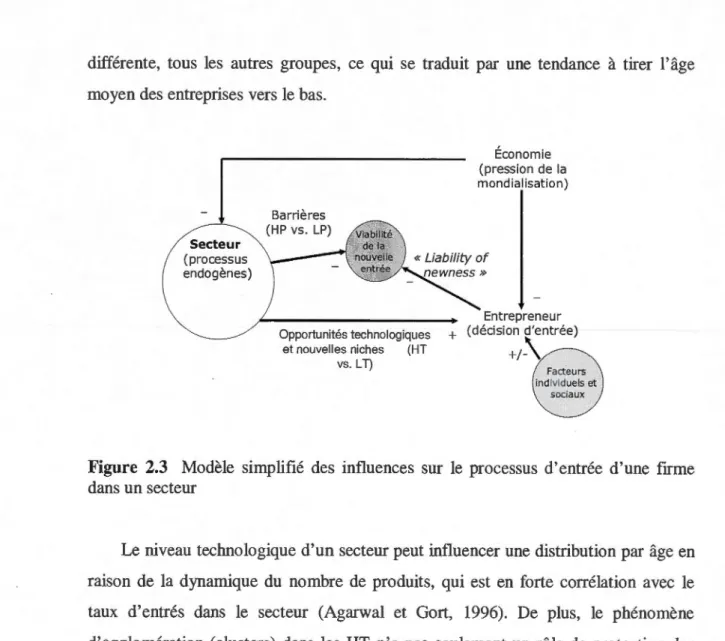 Figure  2.3  Modèle  simplifié  des  influences  sur  le  processus  d' entrée  d' une  firme  dans  un secteur 