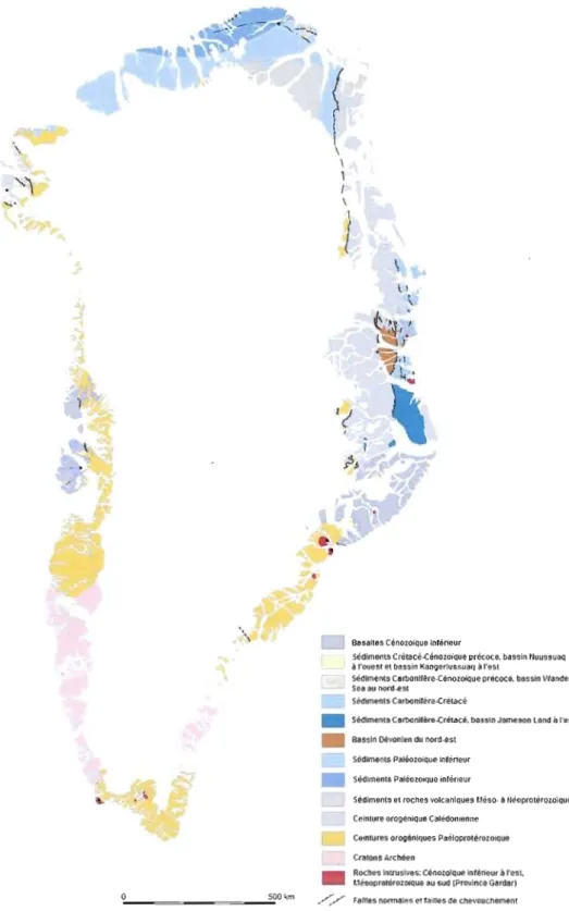 Figure 1.2  Carte géologique du  Groenland (modifié de Henriksen et al.  2000) 