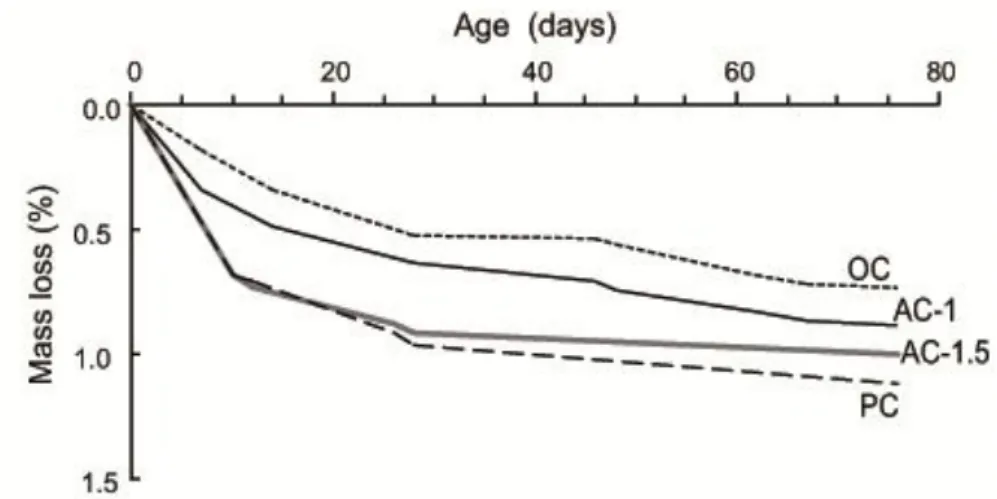 Figure II. 18. Evolution de la masse totale des bétons sélectionnés. 