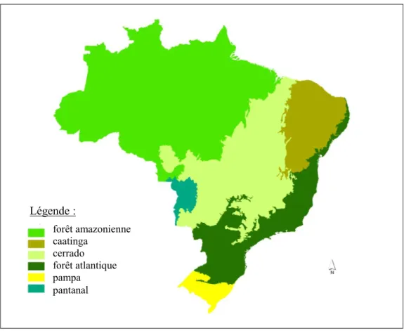 Figure 2.2  Localisation des six principaux biomes du Brésil  Traduction libre 
