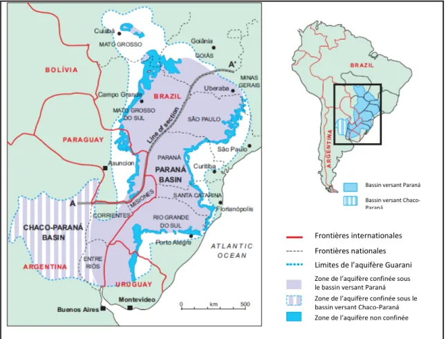 Figure 2.5  Situation géographique de l’aquifère Guarani  Traduction libre 