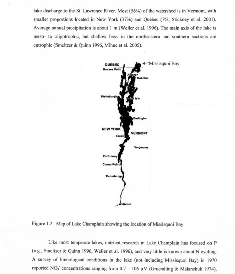 Figure  1.2.  Map  of Lake Champlain  showing the  location of Missisquoi  Bay. 