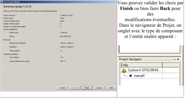 Figure 2.4 validation de la configuration et affichage du sommaire du projet  