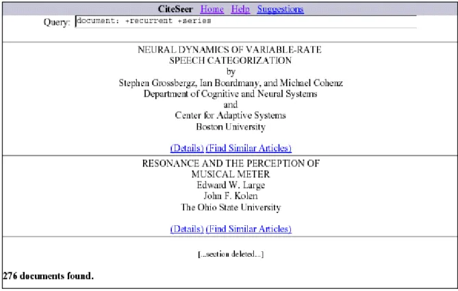 Figure 3.5 : La recherche par mot clé sur les documents dans Citeseer 