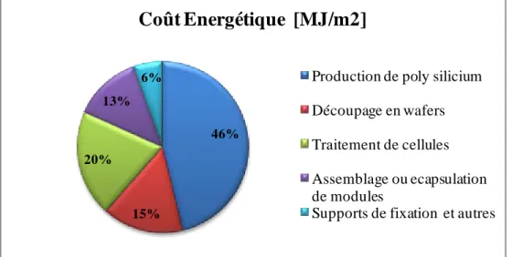 Figure 2. 11  :  Distribution de l’énergie primaire d’un PV type Multi cristallin  Silicium (MuC-Si) pour l’année 2007.