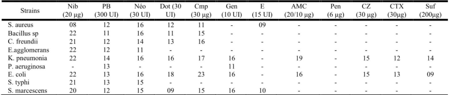 Table 3. Antibiotic sensitivity of the bacterial strains tested, Zone of Inhibition (diameter in mm) 