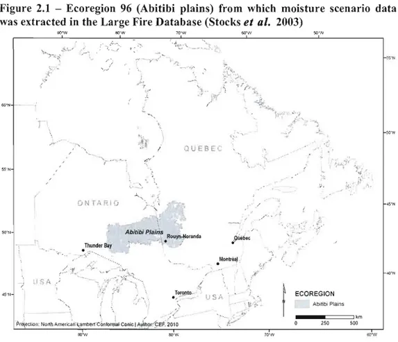 Figure  2.1  - Ecoregion  96  (Abitibi  plains)  from  which  moisture  scenario  data  was extracted in the Large Fire Database (Stocks et al