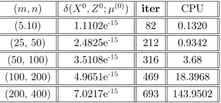 Tableau 4. Résultats numériques pour l’Algorithme 2.4.4 à petit pas.