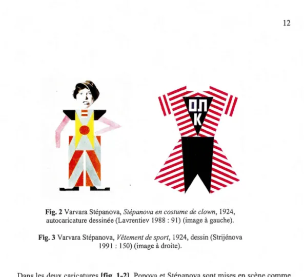 Fig. 2 Varvara Stépanova, Stépanova en costume de clown , 1924,  autocaricature dessinée (Lavrentiev  1988  : 91)  (image  à  gauche) 