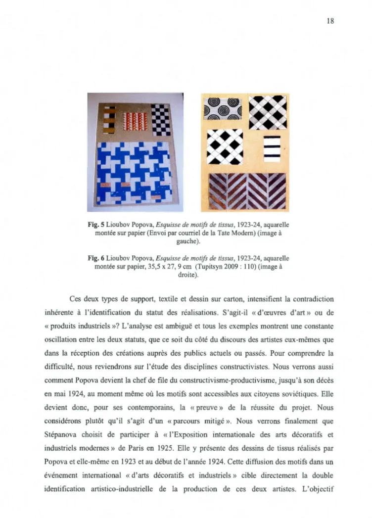 Fig.  5 Lioubov Popova,  Esquisse de  motifs de tissus,  1923-24, aq uare lle  montée sur papier (Envoi par courriel de la Tate Modern) (image à 