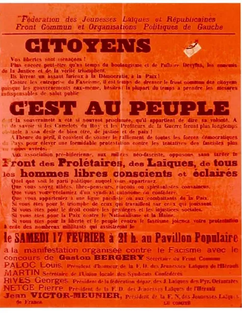 Figure  2.1  Tract  pour  manifestation  dans  la  province  de  l'Hérault.  Source:  La  Bataille  socialiste,  http://bataillesocia  1 iste.wordpress.com