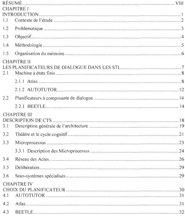 TABLE DES  MATIÈRES  RÉSUMÉ  VIII  CHAPITRE 1  INTRODUCTION  1  1.1  Contexte de  l'étude  2  1.2  Problématique  3  1.3  Objectif