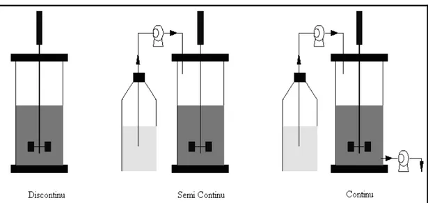 Figure II.7 : Les différents modes de fonctionnement des réacteurs biologiques  (Queinnec, 2000)