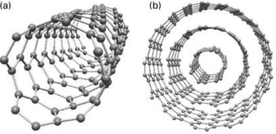 Figure 7 : Modèles de nanotubes de carbone : (a) nanotube à paroi unique                                           et (b) nanotube à parois multiples  [53] 