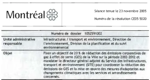 Figure 2.3  : Résolution CE05  5020 du  23  novembre 2005  (Logé, 2007a) 