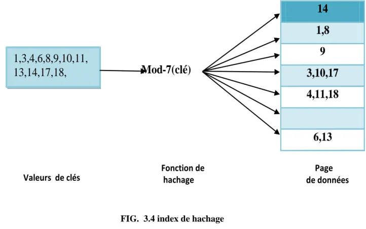 FIG.  3.4 index de hachage  3.1.1.1.1.4  Index binaire (bitmap index)  