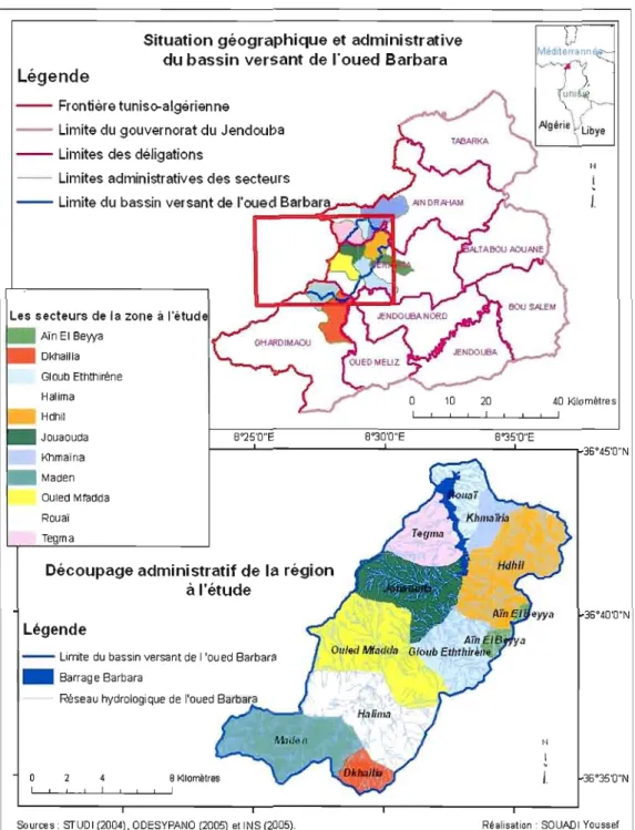 Figure 1.1	  Localisation géographique et administrative de  la zone  de  l'oued Barbara 5 