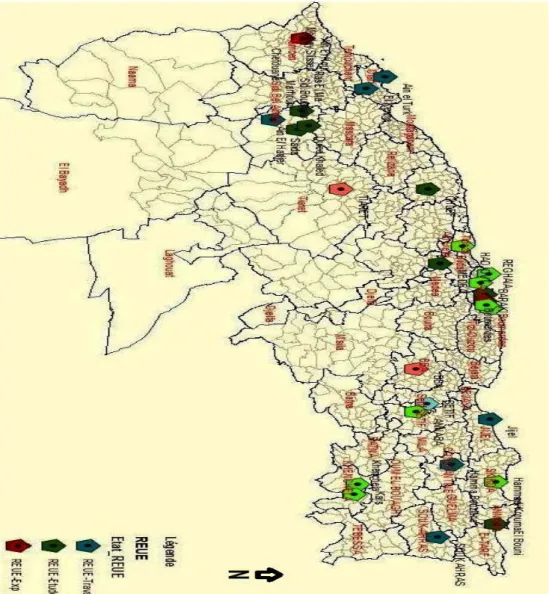 Figure 7. Projets de réutilisation des eaux usées en Algérie du nord (MRE, 2016). 