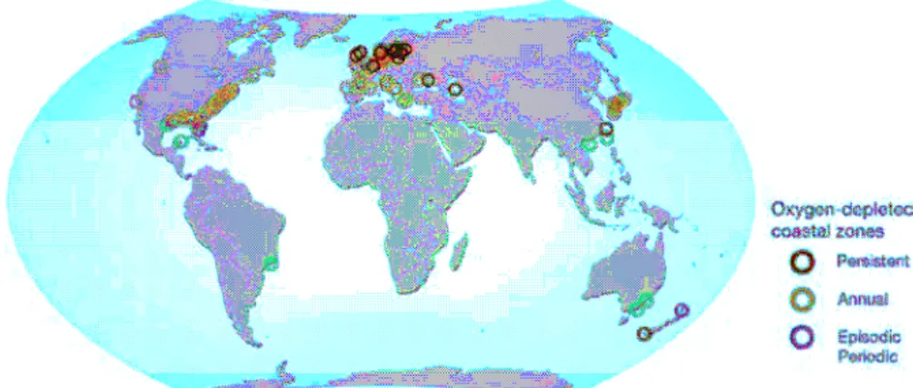 Figure 1.3  Répartition des zones mortes dans le monde  Source : Nellemann, C., Hain, S., and Alder, J