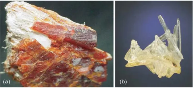 Figure I.2. Photographs of (a) An orange zincite crystal and (b) a synthetic zinc oxide crystal  