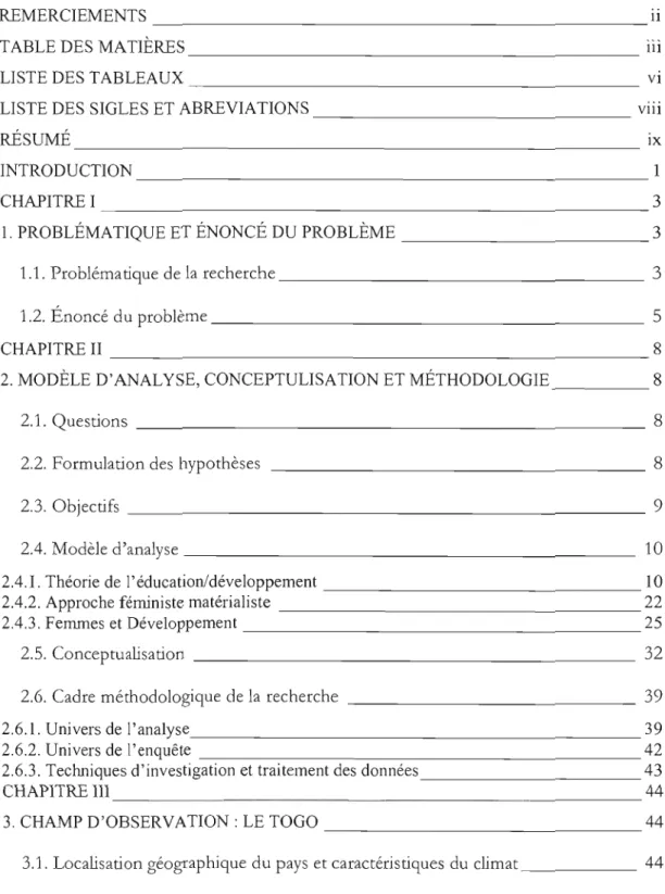 TABLE DES  MATIÈRES  III 