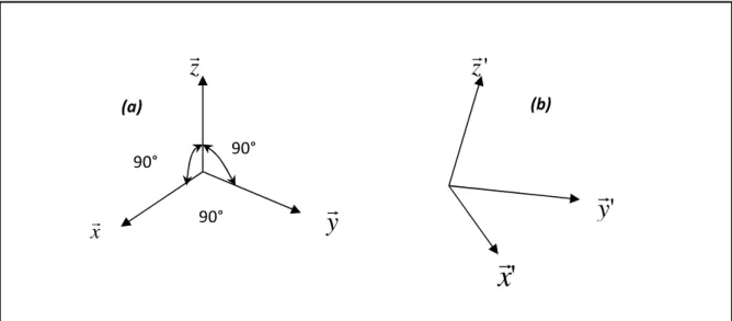 Figure III.1 : Axe de coordonnées : (a) état initial, (b) état déformé. 
