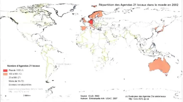 Figure  1.2  Répartition des  Agendas  21  locaux  dans  le  monde en  2002 