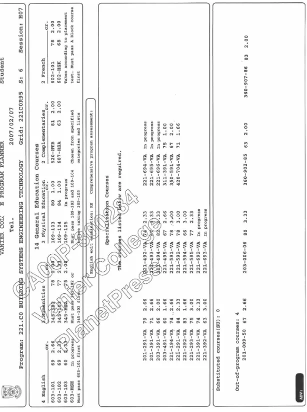 Figure 16: Sample Student Program Planner