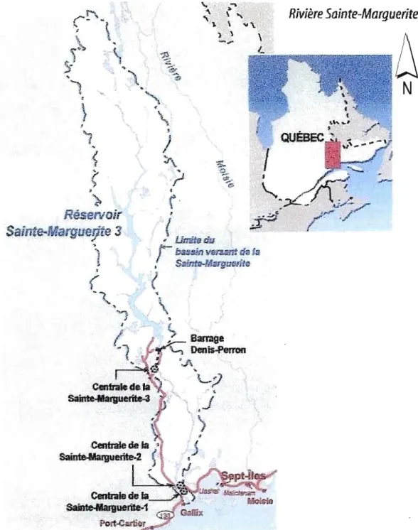 Figure 1.4:  Localisation humaine et utilisation du bassin versant de la rivière  Sainte-Marguerite 