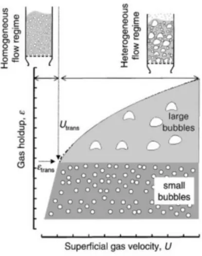 Figure I.7: Homogeneous and churn-turbulent regime in a slurry bubble column reactor  [68]