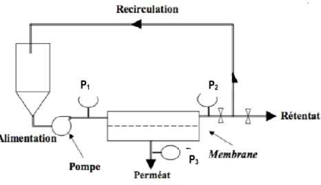 Figure 5: Schéma d’un procédé baromembranaire simple (source : [54, 55]). 