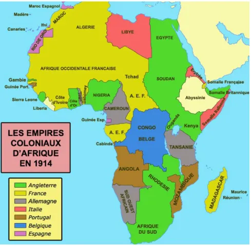 Figure 2.3  Carte des empires coloniaux en Afrique en 1914. 