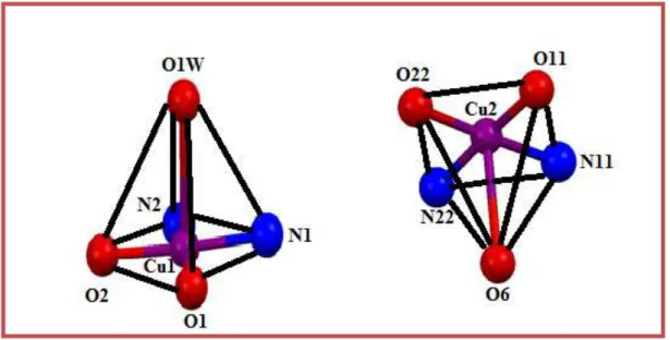 Figure II.12 :  Environnement de l’atome de Cu1 et Cu2 dans la structure. 