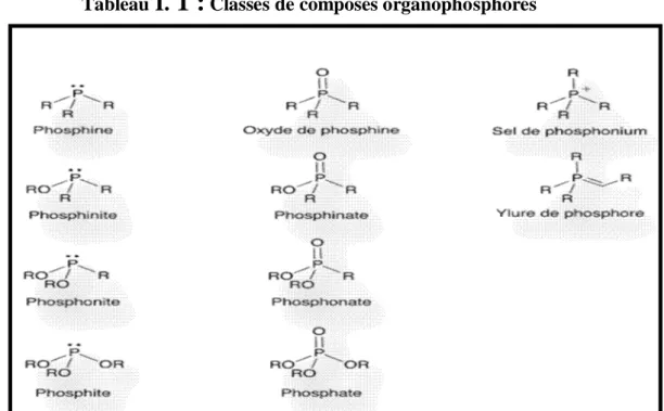 Tableau  I.  1 :  Classes de composés organophosphorés 
