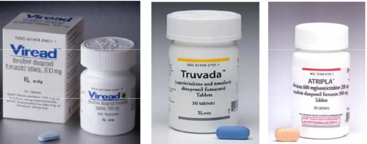 Figure I.54 : Les trois médicaments utilisés dans le traitement de l'infection par le VIH  (SIDA)