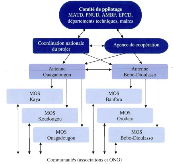 Figure  3.2  :  Schéma  de  l'exécution  du  PRCCU  (Gouvernement  du  Burkina  Faso,  PNUD,  2003) 