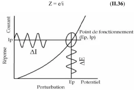 Figure II.4: Schéma de fonctionnement de la SIE représentant la perturbation                      sinusoïdale en potentiel et sa réponse en courant