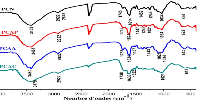 Figure III.1. Spectres infrarouges des pelures de citron naturelles et activées. 