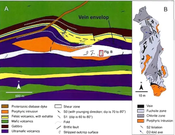 Figure  3.  (a)  Geology  of the  MacCormack  area,  with  the  posItion  of the  vein  envelope  indicated
