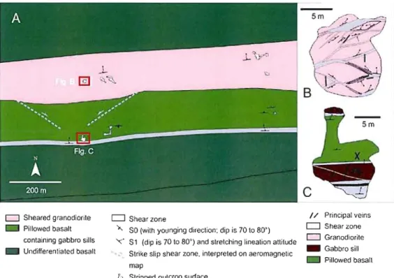 Figure  5.  (a)  Geology  of the  Rambull  area.  The rectangles  indicate  the  location  of figures  b  and  c