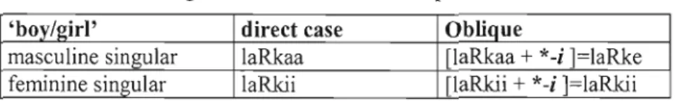 Table 10  Singular direct case and  oblique  'boy/girl'  direct case  Oblique 