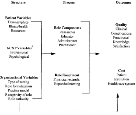 Figure 3.1 Le Nursing Role Effectiveness Model adapté à la pratique infirmière avancée (tiré de Sidani et  Irvine, 1999) 