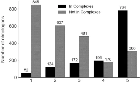 Fig. 4. Participation in protein complexes according to conservation in model species