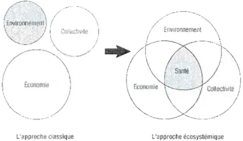 Figure  1.  Les  perspectives  des  approches  classique  et  écosystémique  (reproduit  de Lebel, 2003) 