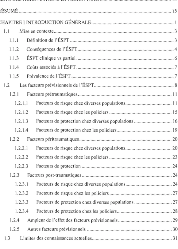 TABLE DES  MATIÈRES 