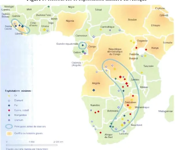 Figure 3:  Ressources et exploitation minière en Afrique 