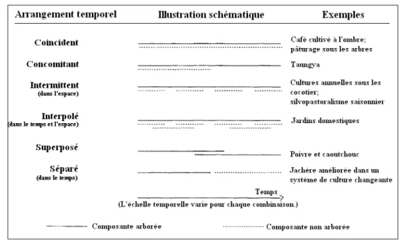 Figure 1.3  Classification de l’agroforesterie selon l’arrangement temporel  Source : Nair, P.K.R